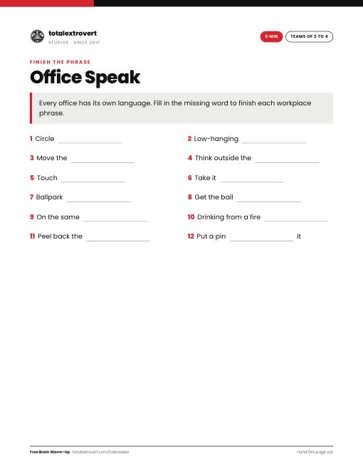 Office Speak printable activity
