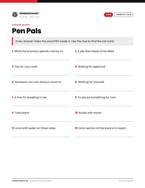 Pen Pals printable activity