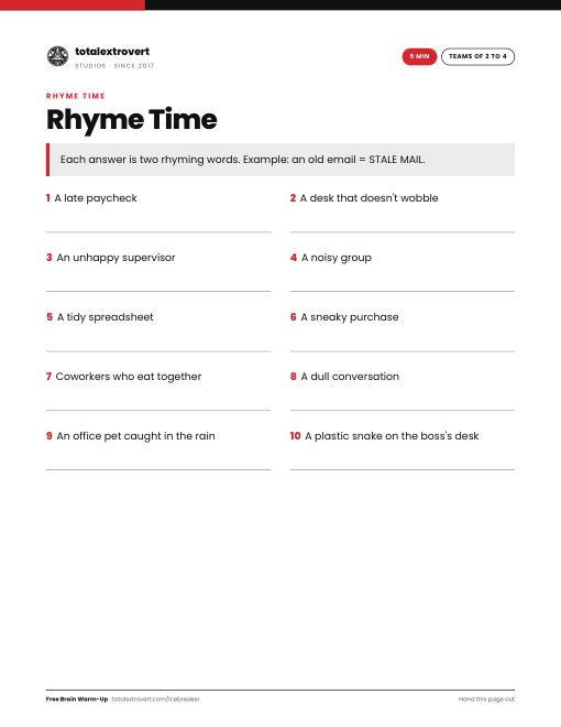 Rhyme Time printable activity