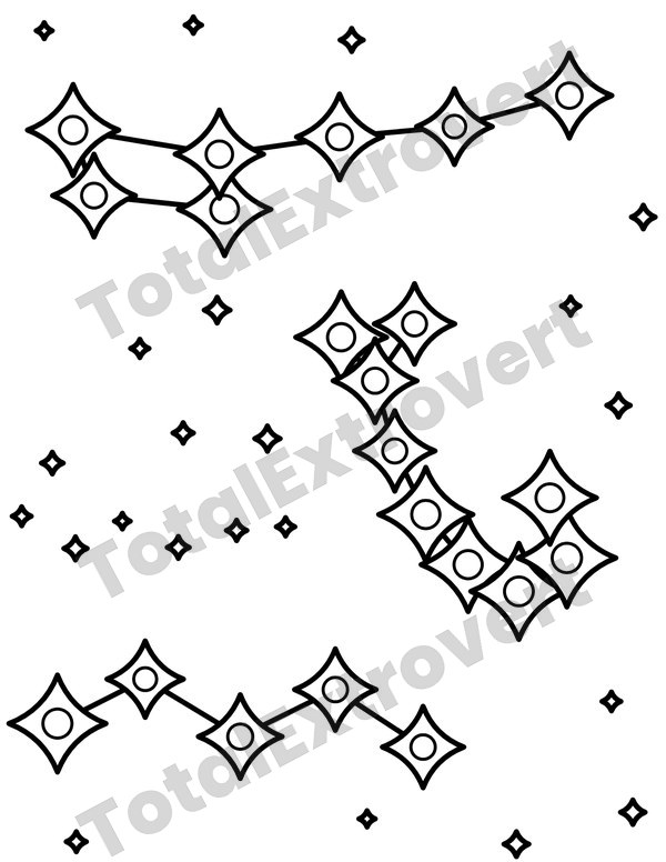 Constellations page from Cosmic Space Patterns, line art