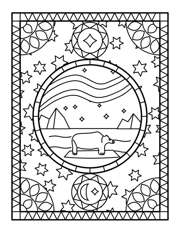 Northern Lights polar bear coloring page
