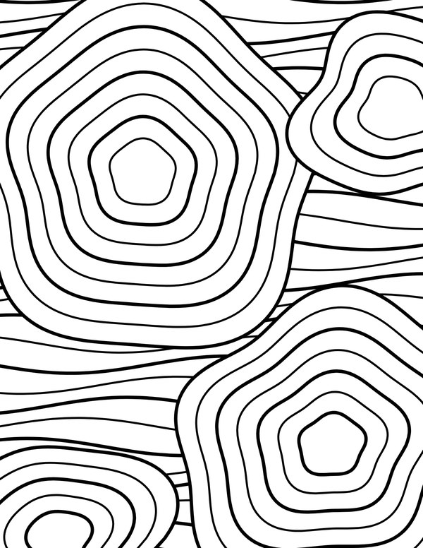Coastline contour map page from Cozy Earth Patterns Volume 2, line art