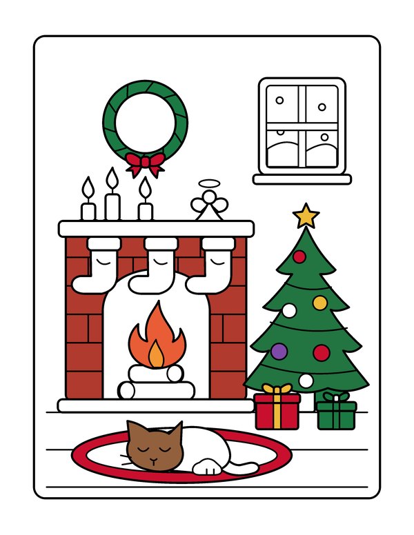 The Warmest Seat in the House, fireplace page colored in
