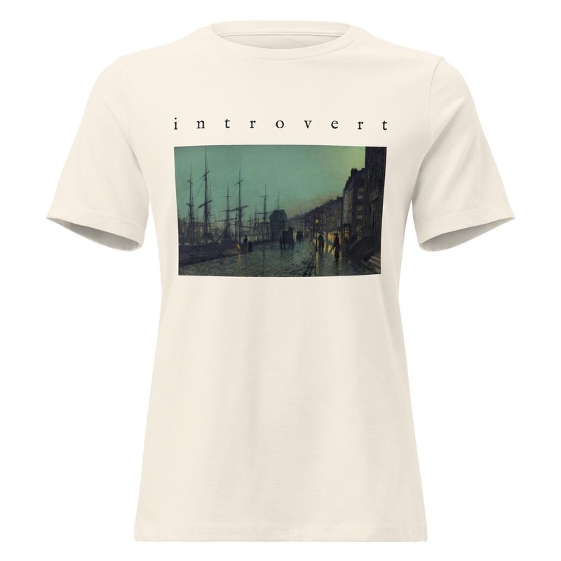 introvert tee with a night harbor painting