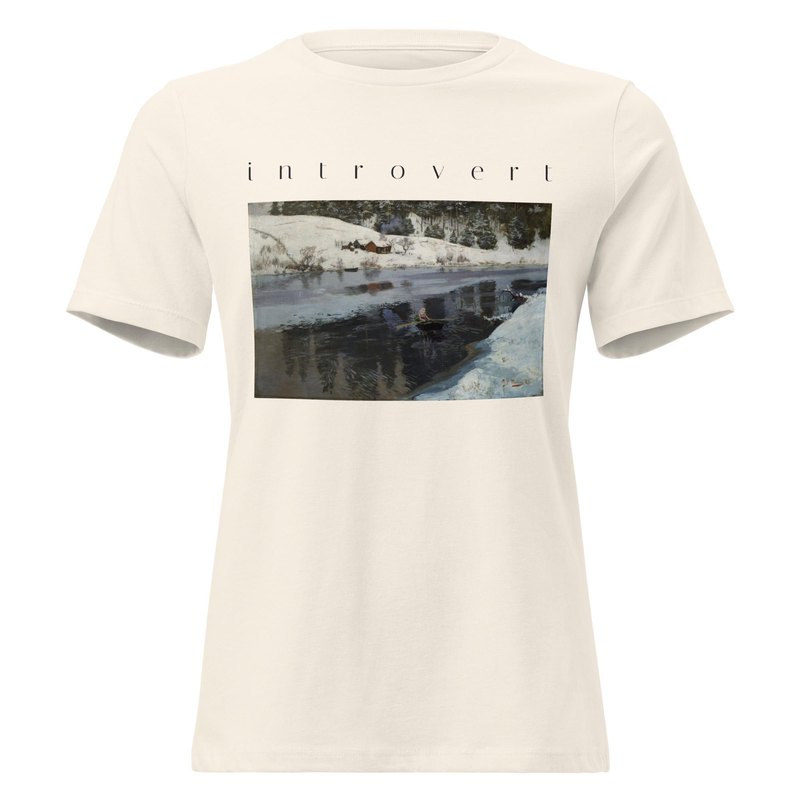 introvert tee with a winter river painting